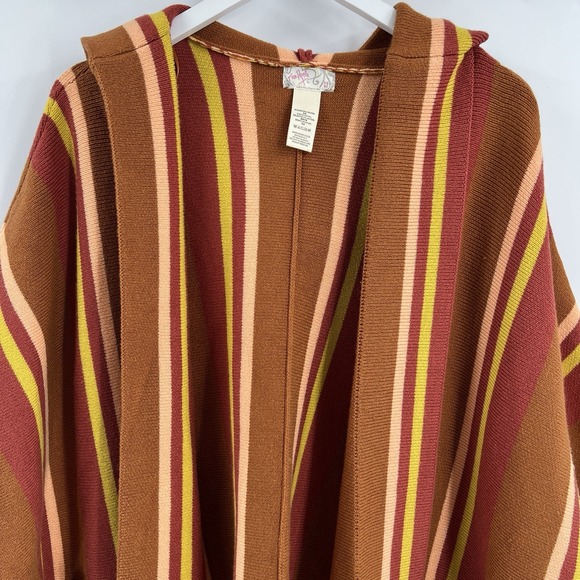 Free People All I Need Striped Hooded Poncho Cardigan Sweater O/S Amber Boho - Picture 4 of 9